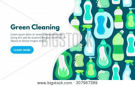 Vector Background With Eco Friendly Household Cleaning Supplies. Natural Detergents. Landing Page Te