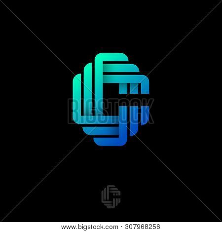 C Letter. Origami Logo. Gradient C Monogram From Ribbons Or Paper Strips, Isolated On A Dark Backgro