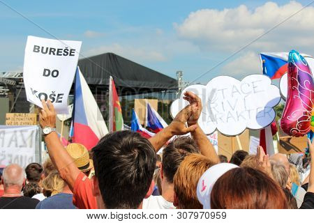Prague, Czech Republic - June 23 2019: Crowd Of People Protests Against Prime Minister Babis And Min