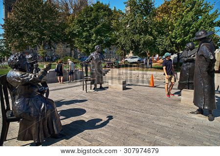 Ottawa, Canada September 18, 2018: The Valiant Five Statues Represent The Five Women From Alberta Wh