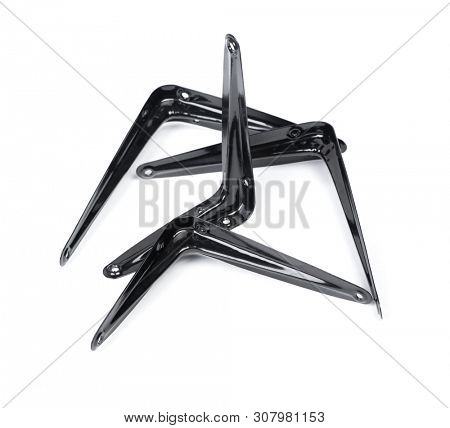 Group of  metallic angle fixators. Mounting angle corners metal brackets isolated on white background