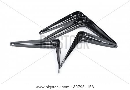 Group of  metallic angle fixators. Mounting angle corners metal brackets isolated on white background