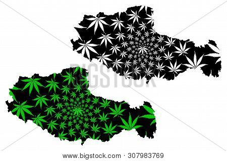 Tibet Autonomous Region (people's Republic Of China, Prc) Map Is Designed Cannabis Leaf Green And Bl