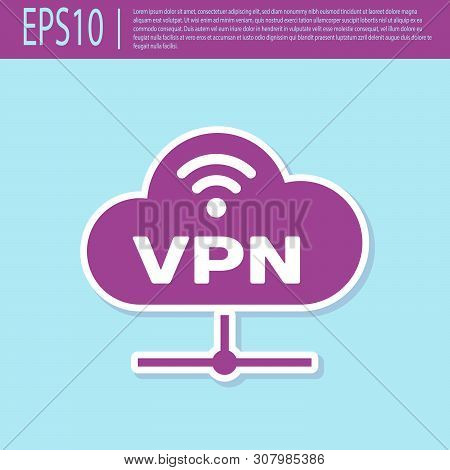 Retro Purple Vpn Network Cloud Connection Icon Isolated On Turquoise Background. Social Technology. 
