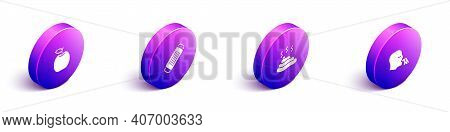 Set Isometric Apple, Medical Protective Mask, Shit And Vomiting Man Icon. Vector