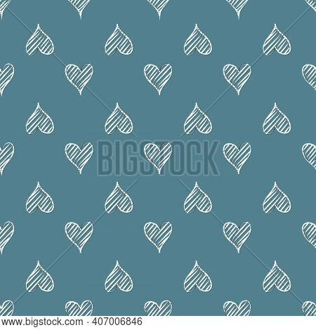 Pattern With Striped Hearts On A Blue Background