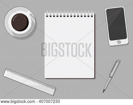 Set Of Business Office And Workspace, Planing