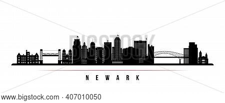Newark Skyline Horizontal Banner. Black And White Silhouette Of Newark, New Jersey. Vector Template 