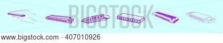 Set Of Harmonica Cartoon Icon Design Template With Various Models. Modern Vector Illustration Isolat