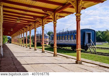 Haapsalu, Estonia - July 9, 2018: Sightseeing Of Haapsalu. Railway Museum. Vintage Retro Wooden Haap
