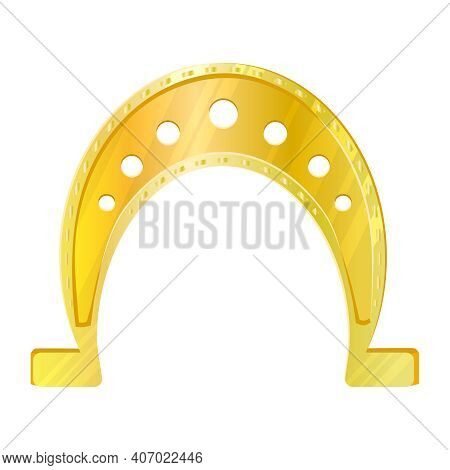 Horseshoe Isolated On White Background. Golden Horseshoe For Lucky St. Patrick's Day Symbol. Blacksm
