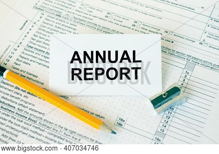 Business Card With Text Annual Report On Financial Docs
