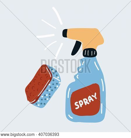 Vector Illustration Of Set Of Cleaning Service Suppleis, Cleaning Spray And Spoonge On White Backrou