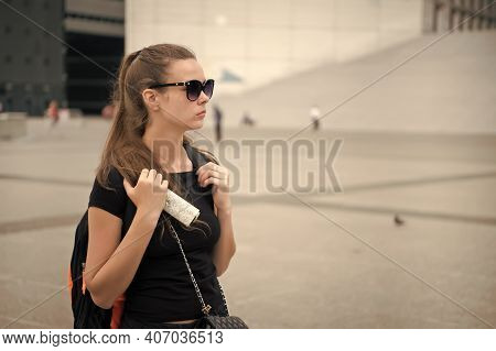 Traveling To Meet Yourself. Sexy Girl Travel Over City. Sensual Woman Enjoy Traveling. Landmarks And