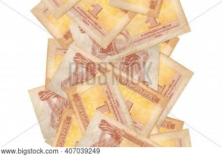 1 Ukrainian Coupon Bills Flying Down Isolated On White. Many Banknotes Falling With White Copy Space