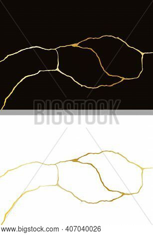 Gold Kintsugi Vector Texture. Broken Ceramic Background. Kintsugi Crack Vector Illustration.