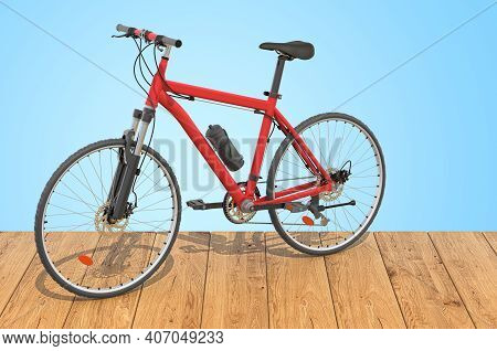 Bicycle On The Wooden Planks, 3d Rendering