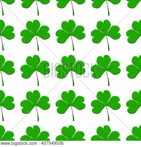 Illustration On Theme Irish Holiday St Patrick Day, Seamless Green Shamrock Clover. Pattern St Patri