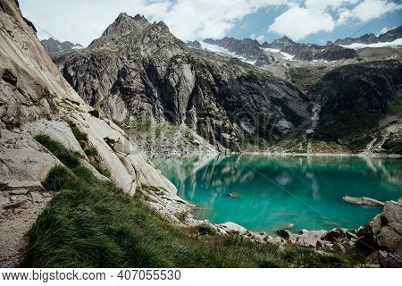 Beautiful Mountain Lake Gelmersee In Bern Switzerland
