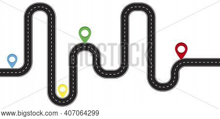 Road With Pins In Flat Style. Business Infographic Template. Timeline Map. Vector Banner. Stock Imag