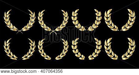 Gold Wreaths For Banner Design. Vector Pattern. Floral Background. Logo Design. Winner Award. Stock 