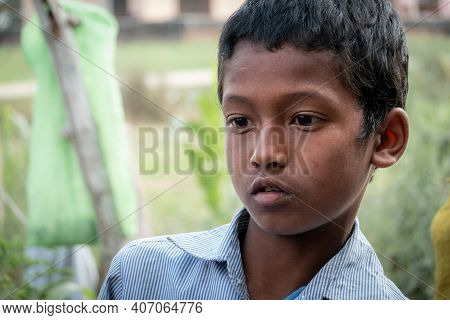 Dark Skinned Asian Boy Face Portrait