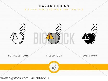 Hazard Icons Set Vector Illustration With Solid Icon Line Style. Exclamation Mark Alert Concept. Edi