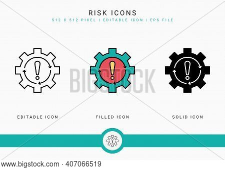Risk Icons Set Vector Illustration With Solid Icon Line Style. Exclamation Mark Alert Concept. Edita
