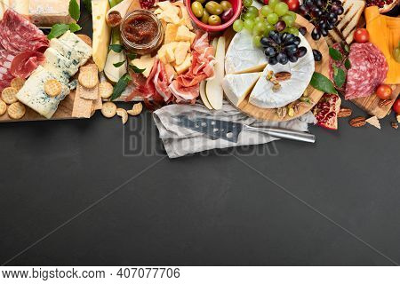 Appetizers Table. Cheese, Fuits And Meat Board