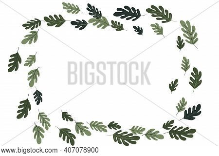 Floral Frame With Colorful Exotic Branches On White Background. Ornate Border With Tropic Leaves. Ve