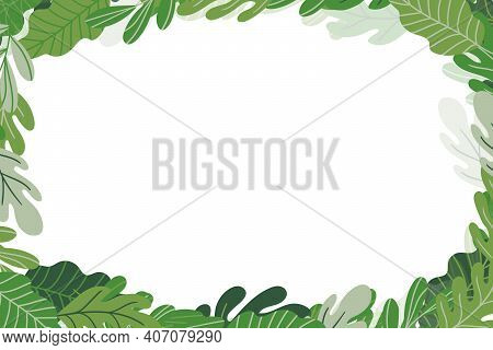 Floral Frame With Colorful Exotic Branches On White Background. Ornate Border With Tropic Leaves. Ve