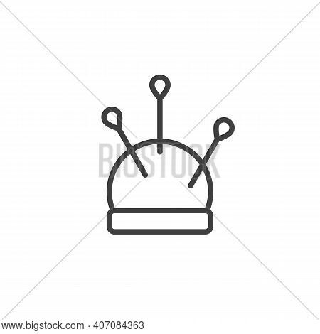 Pincushion With Pins Line Icon. Linear Style Sign For Mobile Concept And Web Design. Tailor Cushion 