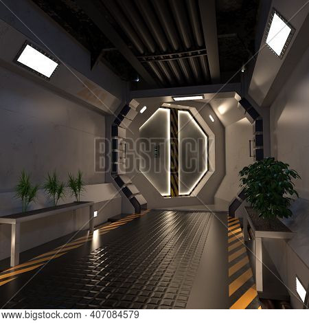 3D Rendering Science Fiction Corridor