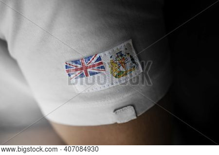 Patch Of The National Flag Of The British Antarctic Territory On A White T-shirt