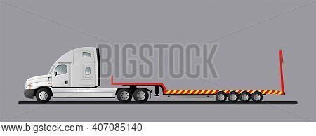 An Image Of A Modern American Low Loader Truck. Flat Style Line Art Illustration.