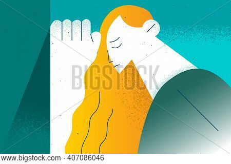 Depression, Stress, Negative Emotions Concept. Portrait Of Stressed Sad Young Woman Standing Outdoor