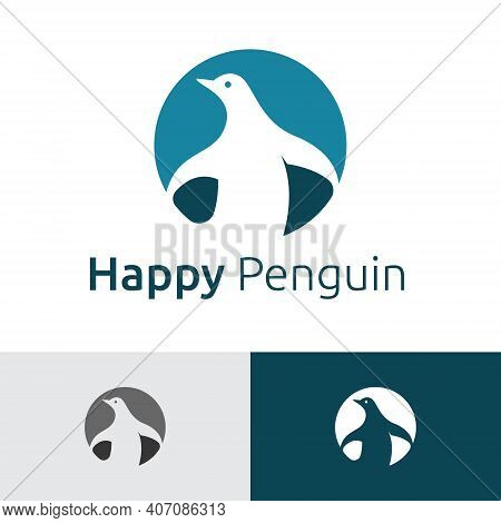 Happy Penguin Circle Negative Space Style Logo Template
