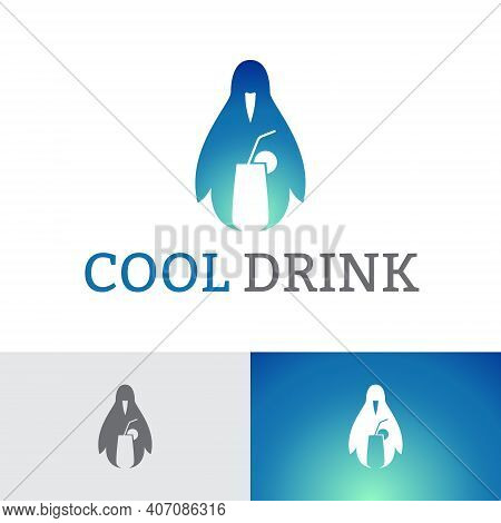 Ice Cool Drink Glass Penguin Logo Template