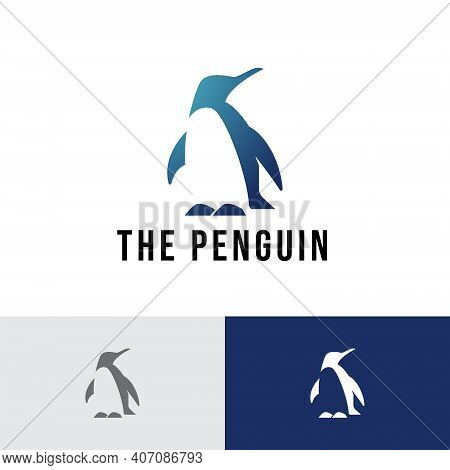 Penguin Ice Animal Negative Space Logo Template