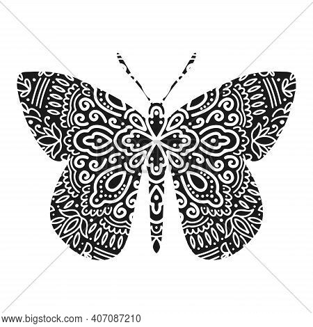 Graphic Butterfly Mandala Abstract Isolated In White Background.boho Indian Shape.ethnic Oriental St