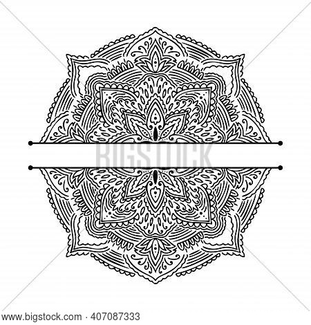 Graphic Half For Inscription Round Traditional Mandala Abstract Isolated In White Background.boho In