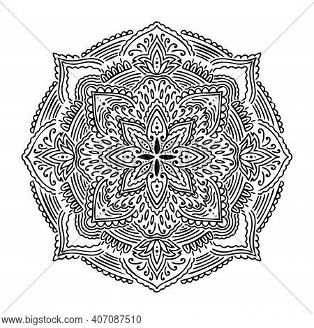 Graphic Round Mandala Abstract Isolated In White Background..boho Indian Shape.ethnic Oriental Style