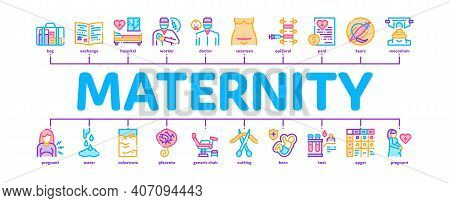 Maternity Hospital Minimal Infographic Web Banner Vector. Hospital Prenatal Ward And Generic Chair, 