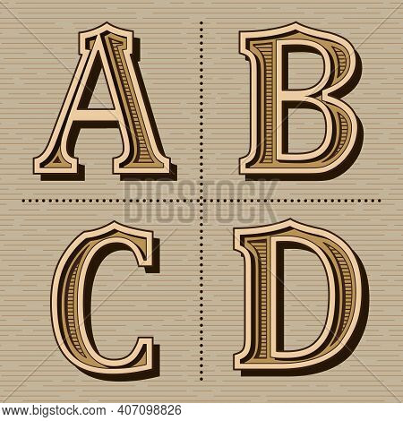 Western Alphabet Design Letters Vintage Vector (a, B, C, D)