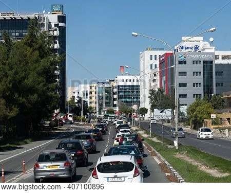 Nicosia, Cyprus - November 2. 2018. Lemesou Avenue Traffic And General View Of The City