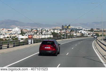 Nicosia, Cyprus - November 2. 2018. Traffic On The A1 Highway At The Entrance To The Capital