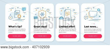 Set Of Business Icons, Such As Certificate, Document, Clean Skin Symbols. Mobile App Mockup Banners.