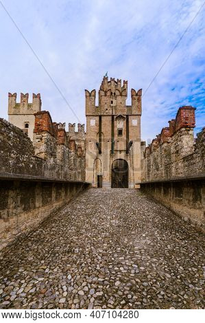 Castle on Lake Garda in Sirmione Italy - architecture background