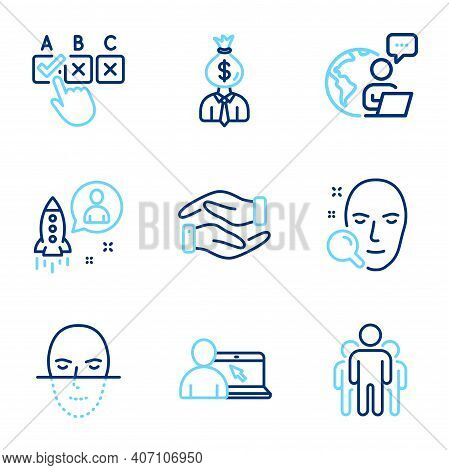 People Icons Set. Included Icon As Face Recognition, Correct Checkbox, Startup Signs. Face Search, M
