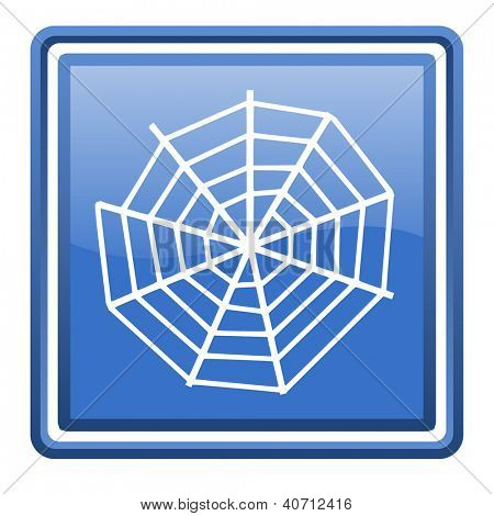icono de brillante cuadrados web Spider web azul aislado